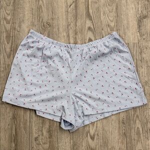 Pink Rose Light Blue Pajama Shorts with Red Floral Print